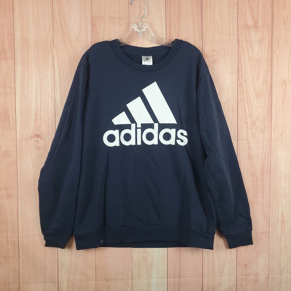 Adidas Mens Sweatshirt Medium Navy Blue Cotton Long Sleeve Crew Neck Pullover